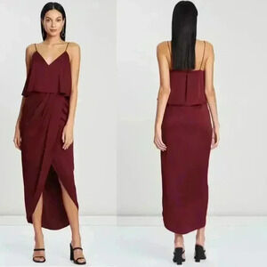 Shona Joy Luxe Frill Tulip Hem Maxi Dress Garnet Red Cocktail Bridesmaid Size 10